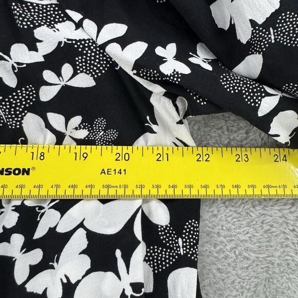 Talbots Top Womens L Black Butterfly Smocked Scoop Neck 3/4 Sleeves Elastic Cuff - Picture 12 of 15